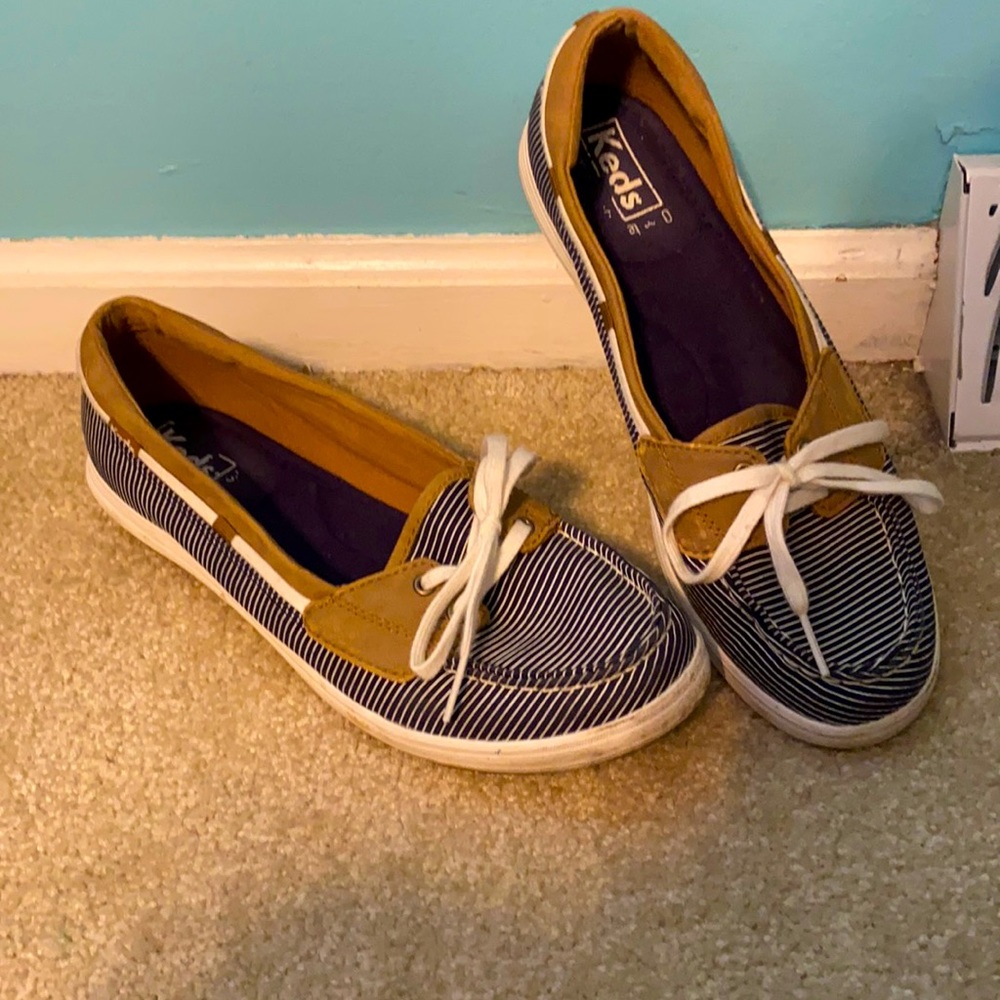 Keds slip on striped boat shoes